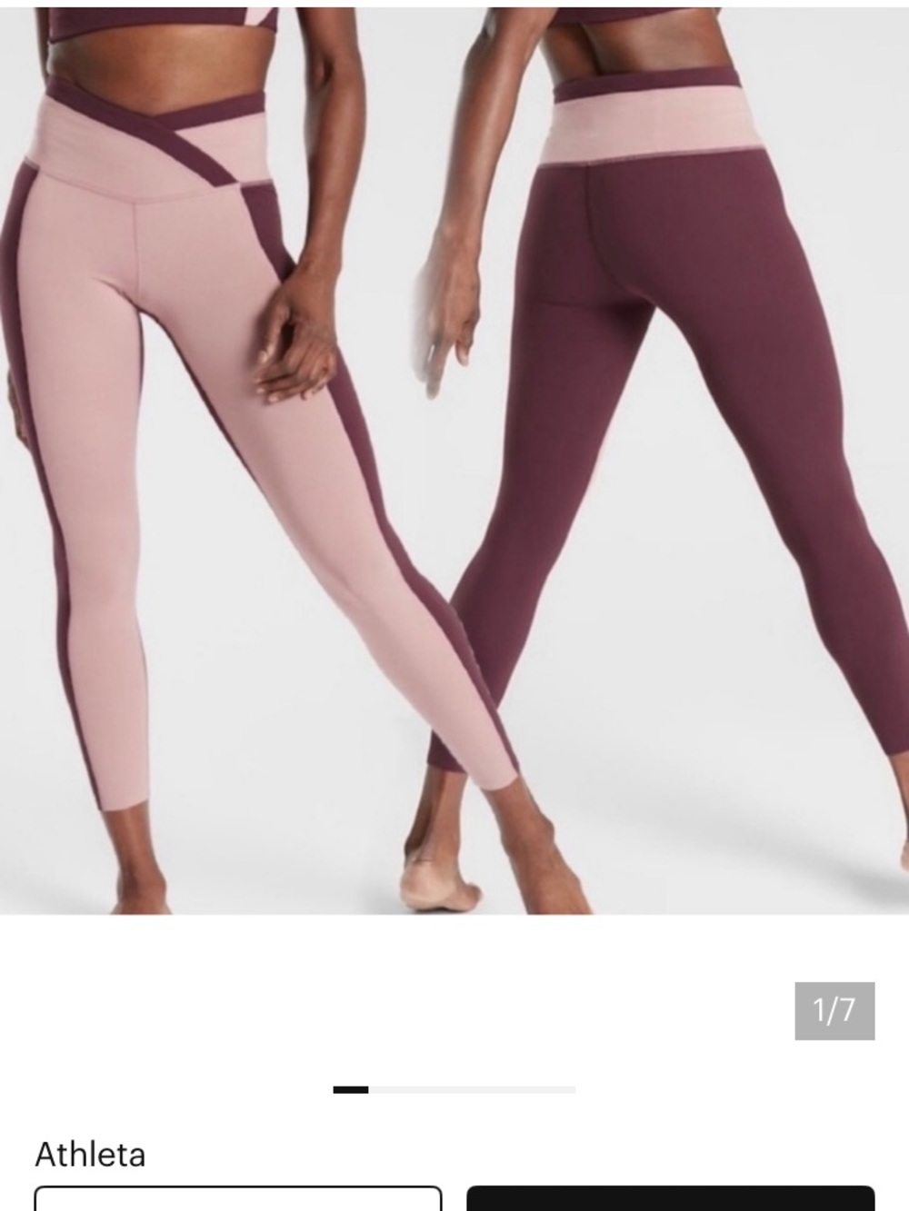 Athleta Colorblock High-Rise Leggings in Blush Pink and Plum